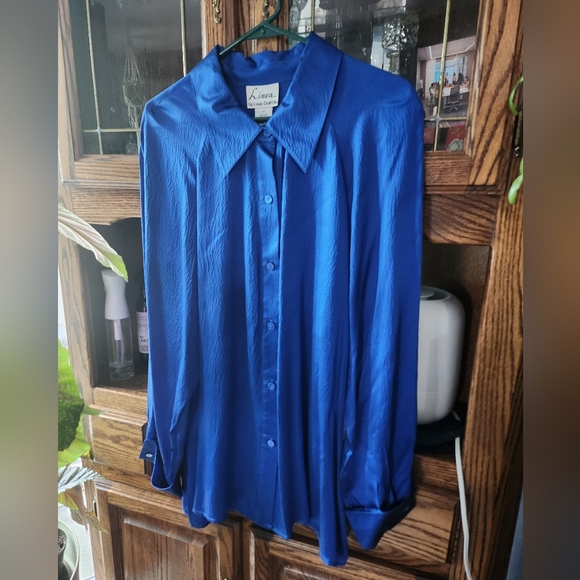 Linea by Louis Dell'Olio Tops - Vintage 100% Silk Royal Blue Linea By Louis Dell'Olia Long Sleeve Blouse